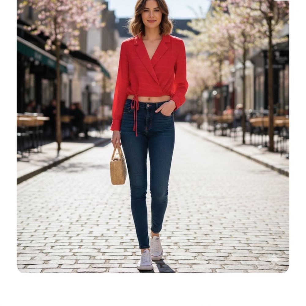 Lost + Wander Red Cropped Blazer With a tie side detail.